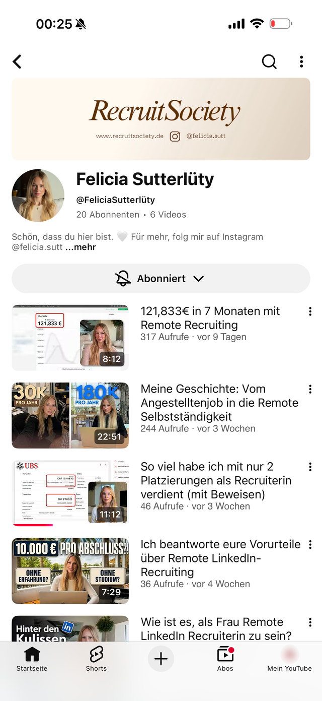 YouTube-Kanal von Felicia Sutterlüty